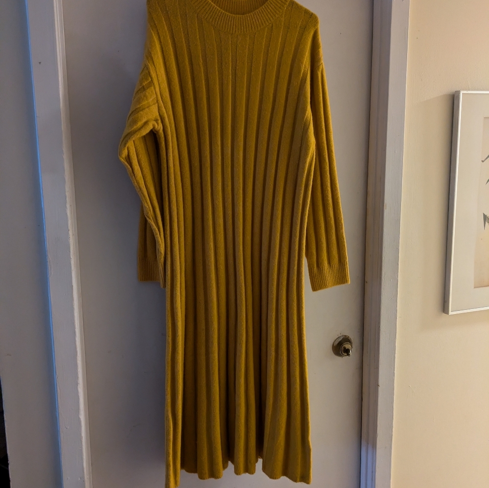 H&M - Mustard Ribbed Knit Sweater Dress Size XS